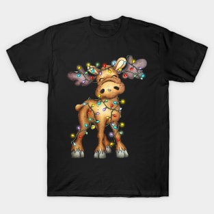 Moose Xmas Color Lights Merry Christmas T-Shirt